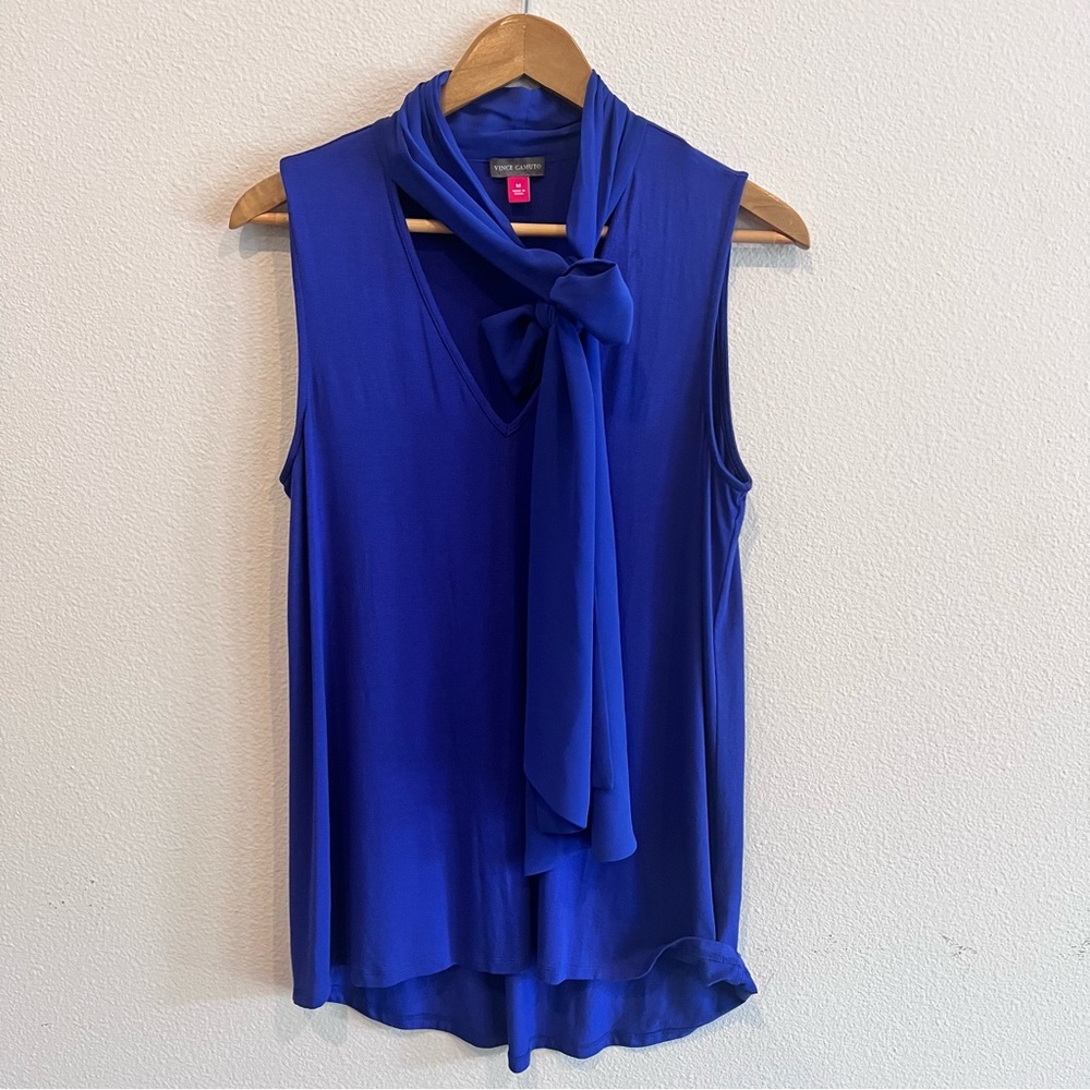 Elegant Blue Vince Camuto Sleeveless Top with Scarf Bow Detail Medium